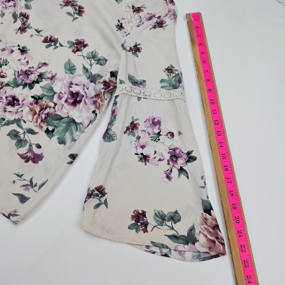 Jennie & Marlis Floral Bell Sleeve Blouse Ivory‎ Purple Lace Trim 1X Boho Fairy - Picture 14 of 14